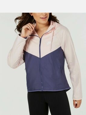 Nike Women's Two-Tone Hooded Windbreaker Jacket - Light Pink & Navy